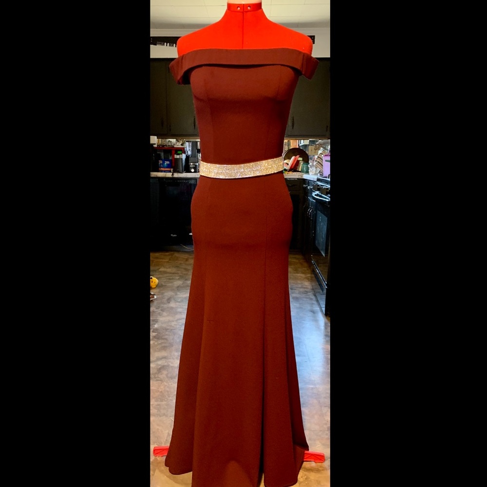 Burgundy off the shoulder prom dress